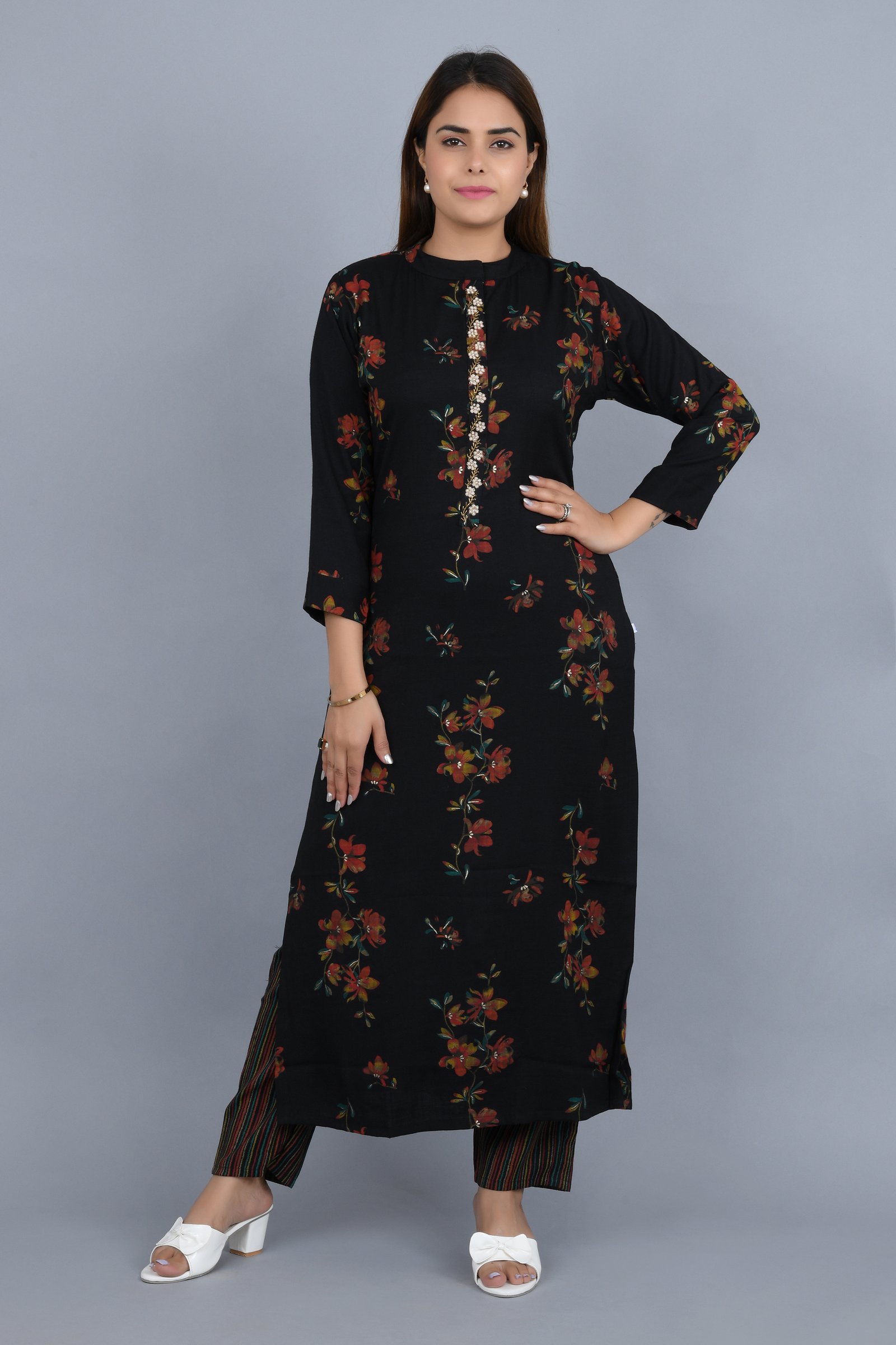 Black Rayon Kurta With Pant