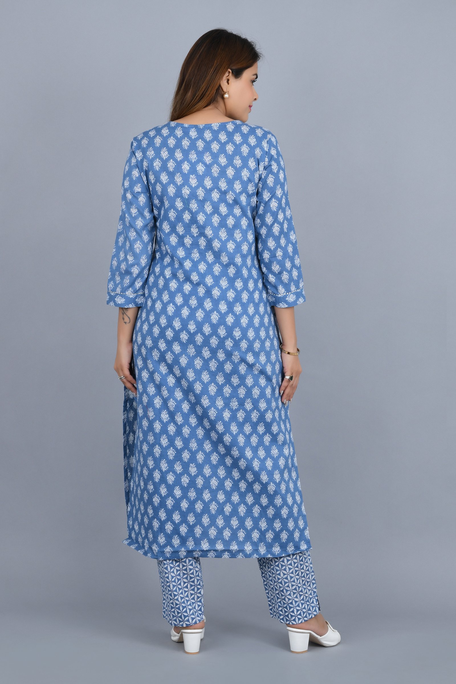 Blue Cotton Kurta With Pant Set