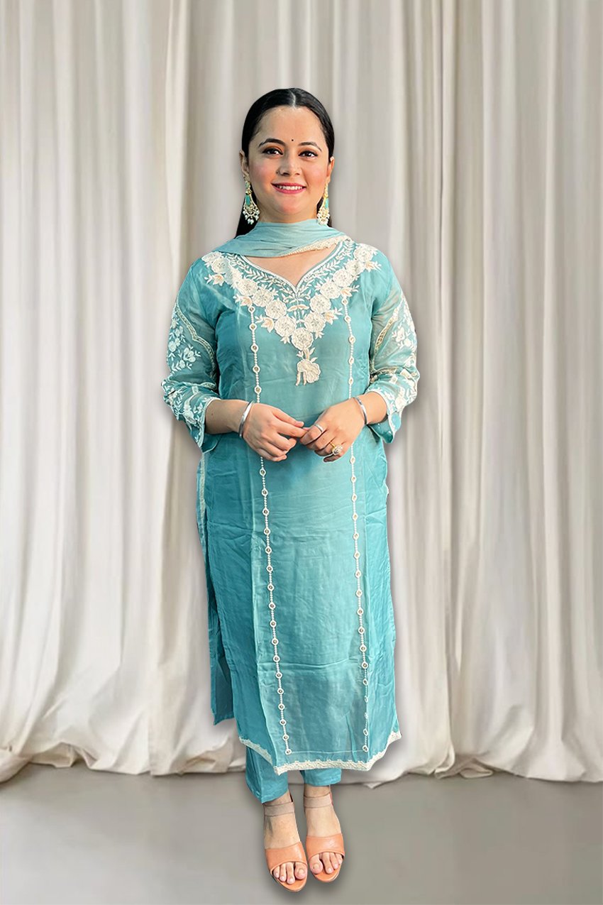 Blue geogratte pakistani suit