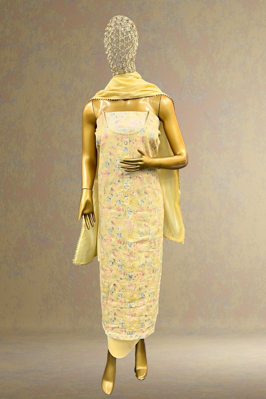 Cotton Yellow Unstitched Suit