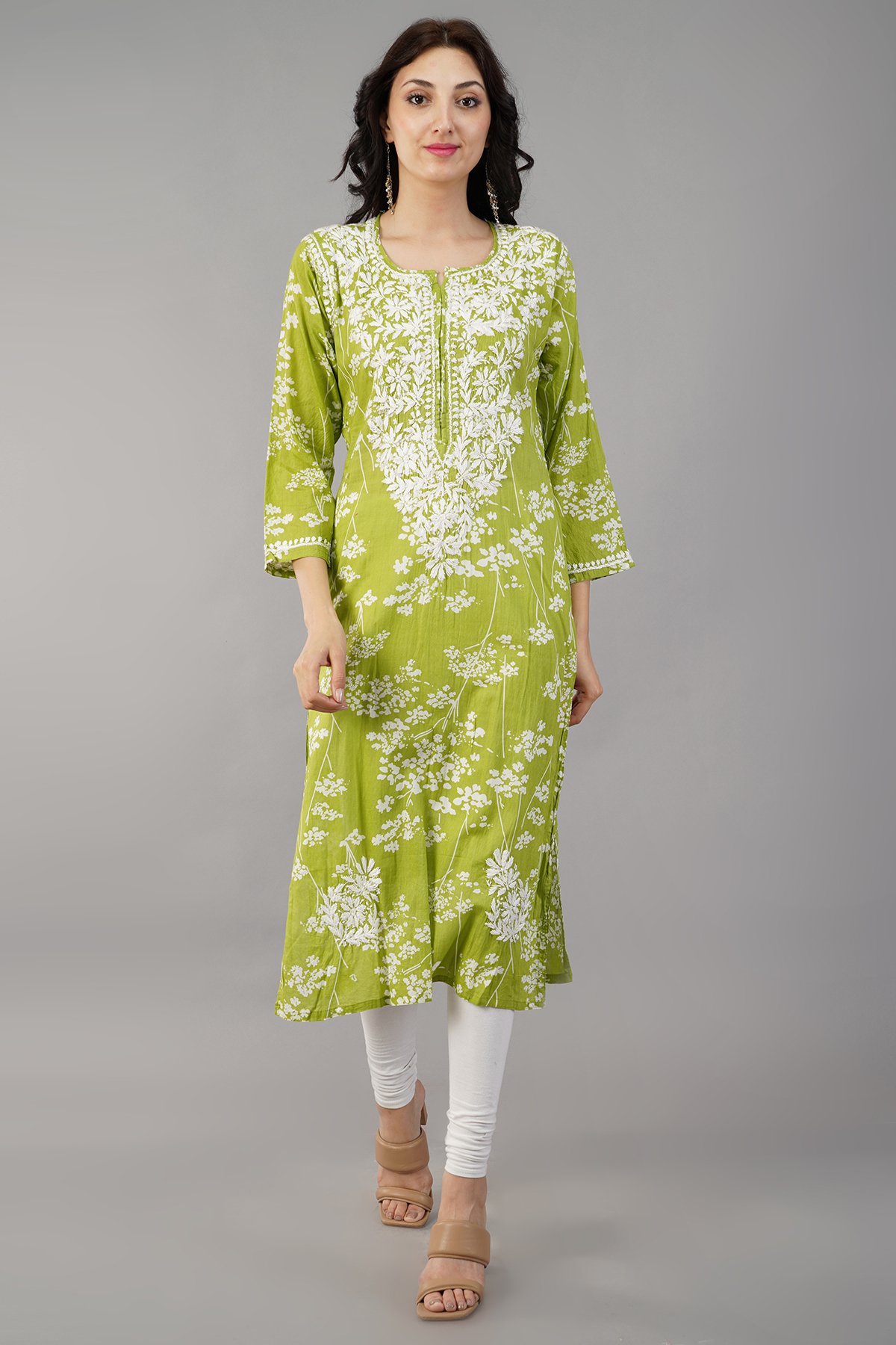 Green Chikankari Cotton Kurta