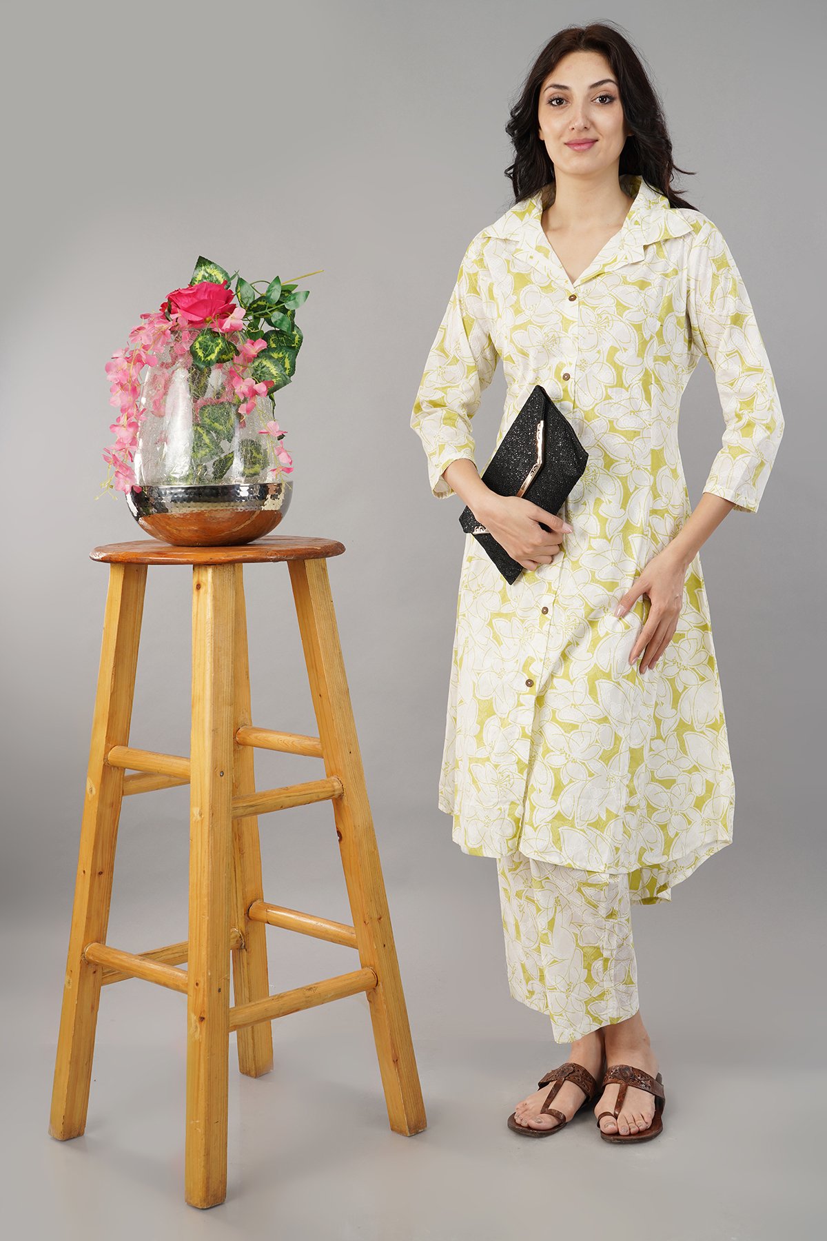 Green  Cotton Kurta With Pant