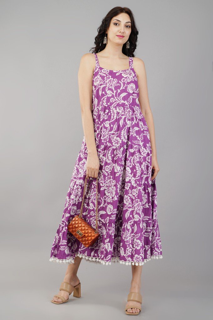 Purple Floral Cotton Dress
