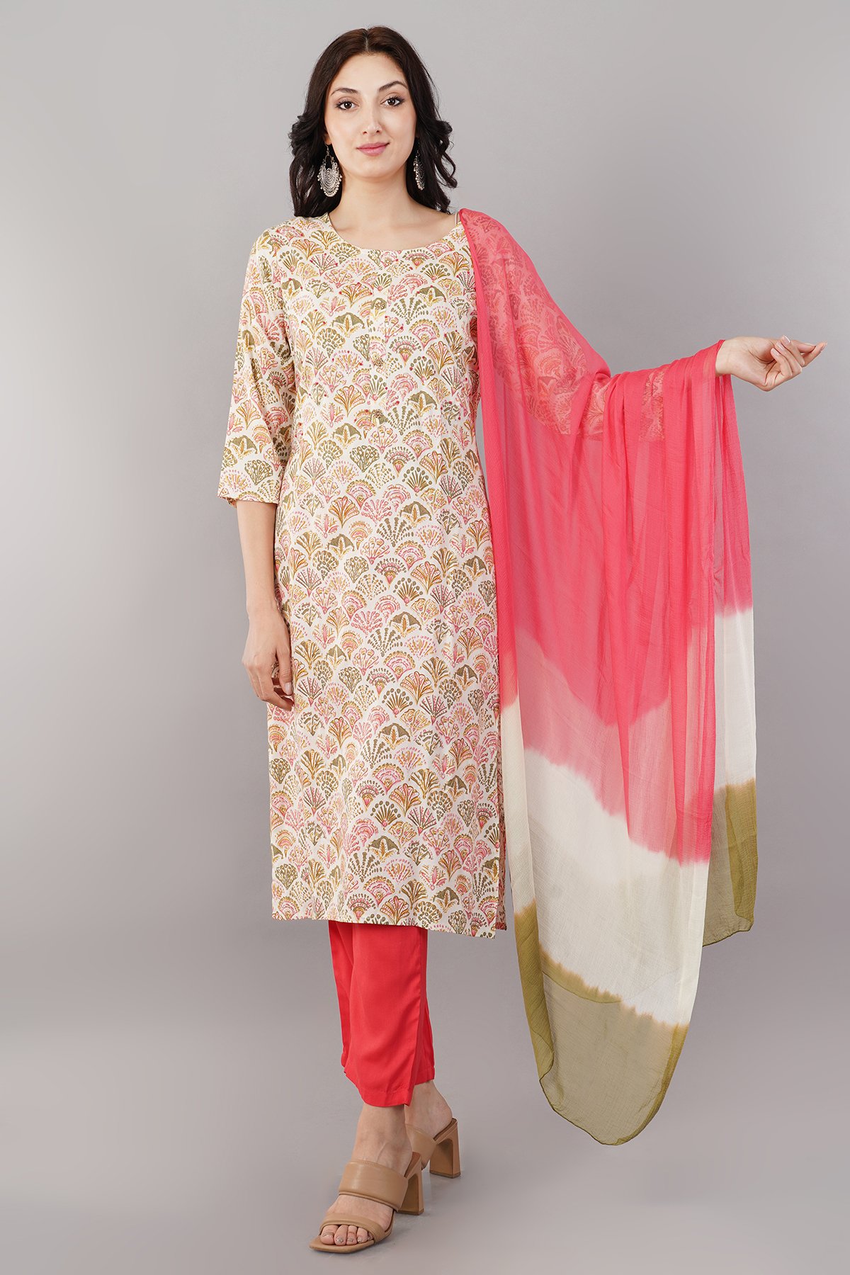 White Cotton Kurta, Pant with Dupatta