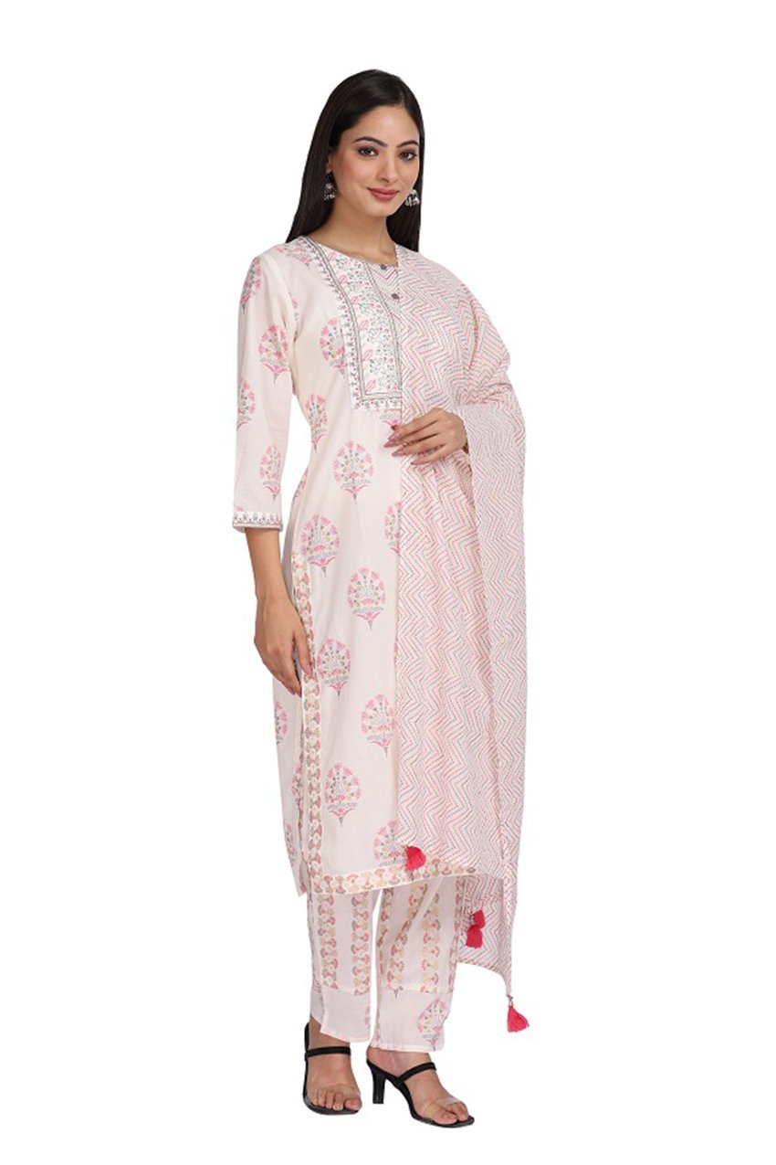 White Straight Kurta and Pant with dupatta