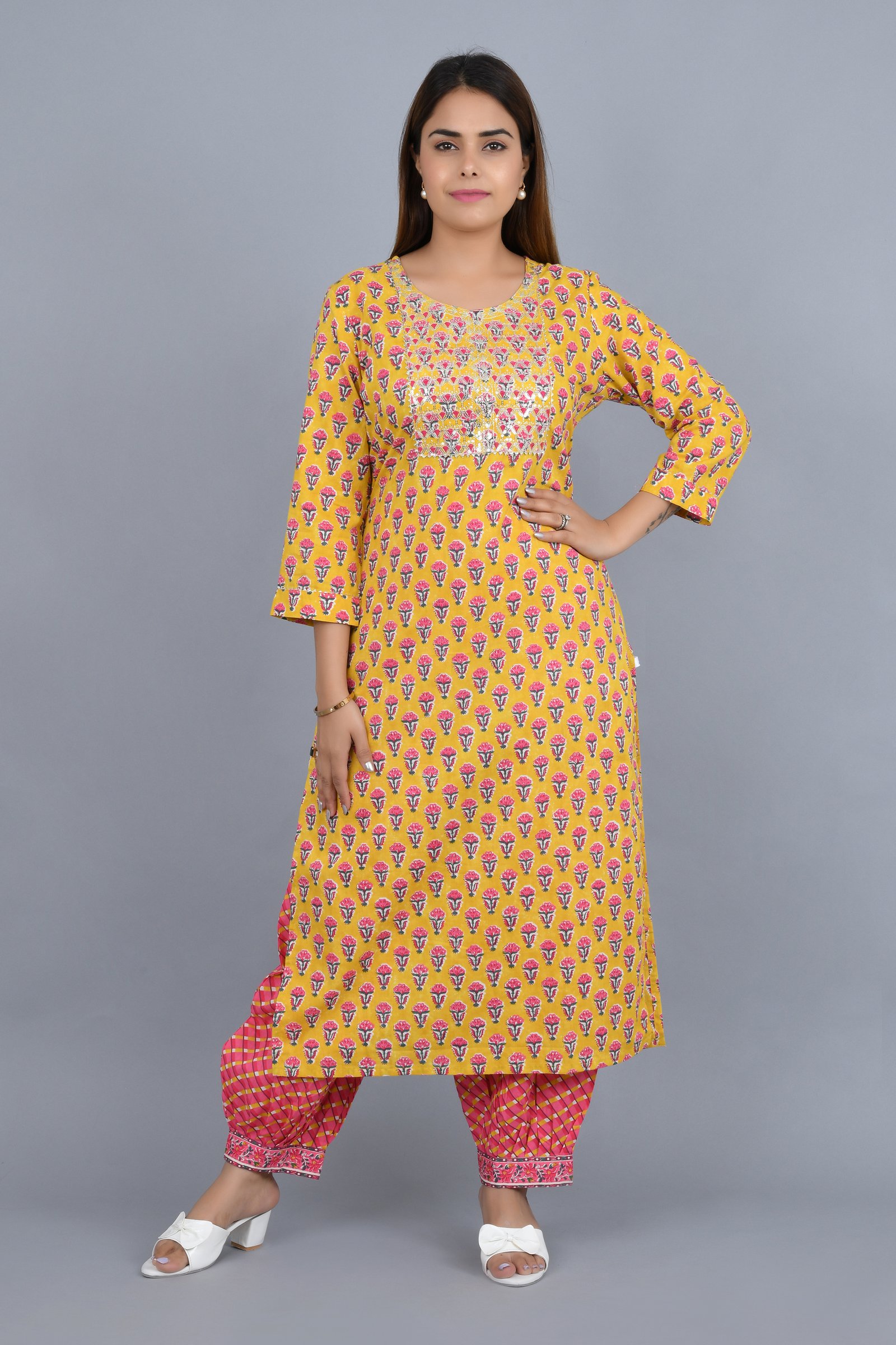 Yellow Cotton Kurta With Afghani Pant