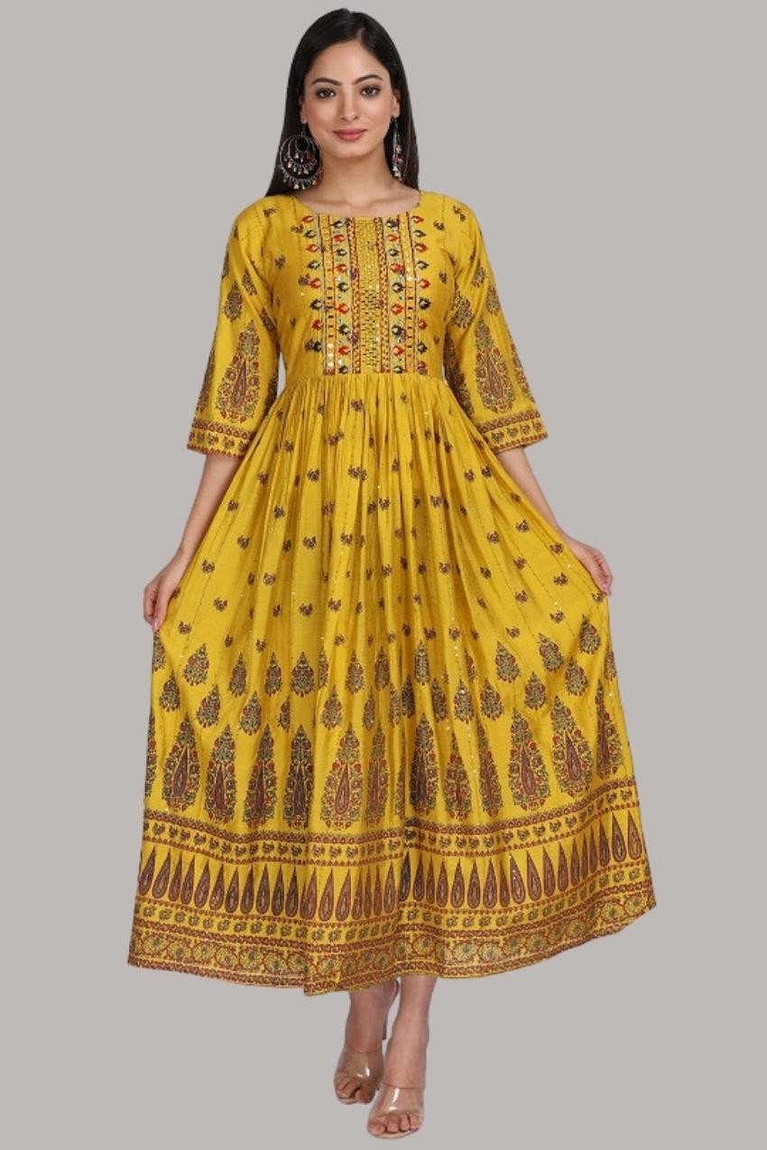 Yellow Fit & Flared Silk Dress